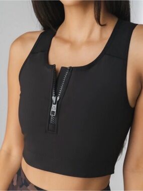 Vitality Black Zip-Front Active Crop Top - Small